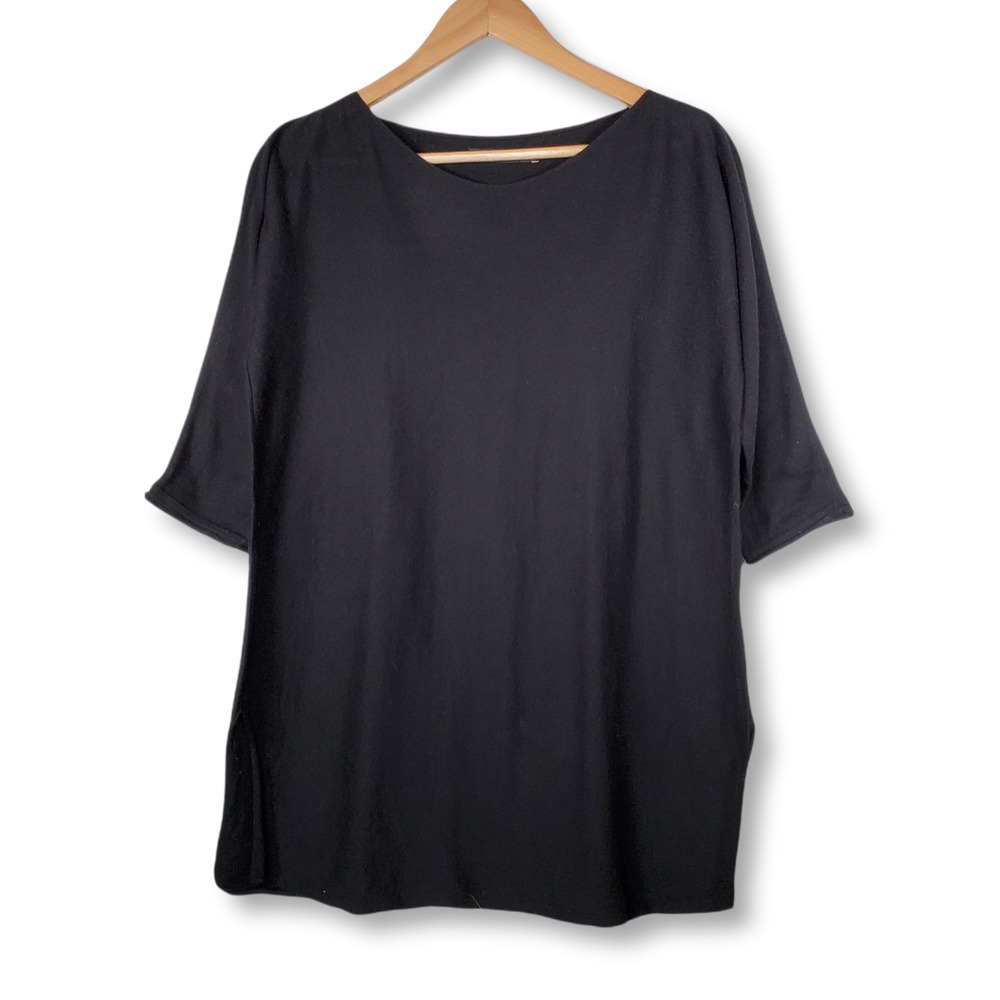 Peruvian Connection Mid-Sleeve Oversized Boxy Tee Black Size XS